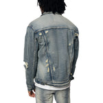 Rip And Repaired Color Denim Jacket - Blue Opal