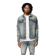 Smoke Rise Rip And Repaired Color Jean Jacket - Blue Opal