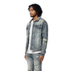 Rip And Repaired Color Denim Jacket - Blue Opal