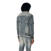 Smoke Rise Rip And Repaired Color Jean Jacket - Blue Opal