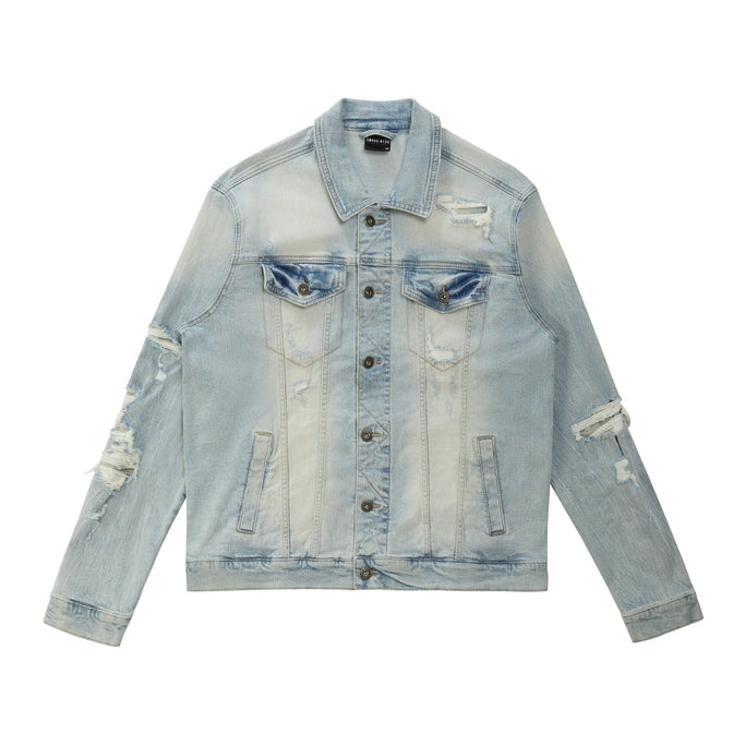 Smoke Rise Rip & Repaired Color Jean Jacket - Natick Blue