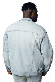 Big and Tall - Rip & Repaired Color Denim Jacket - Natick Blue