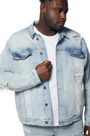 Big and Tall - Rip & Repaired Color Jean Jacket - Natick Blue