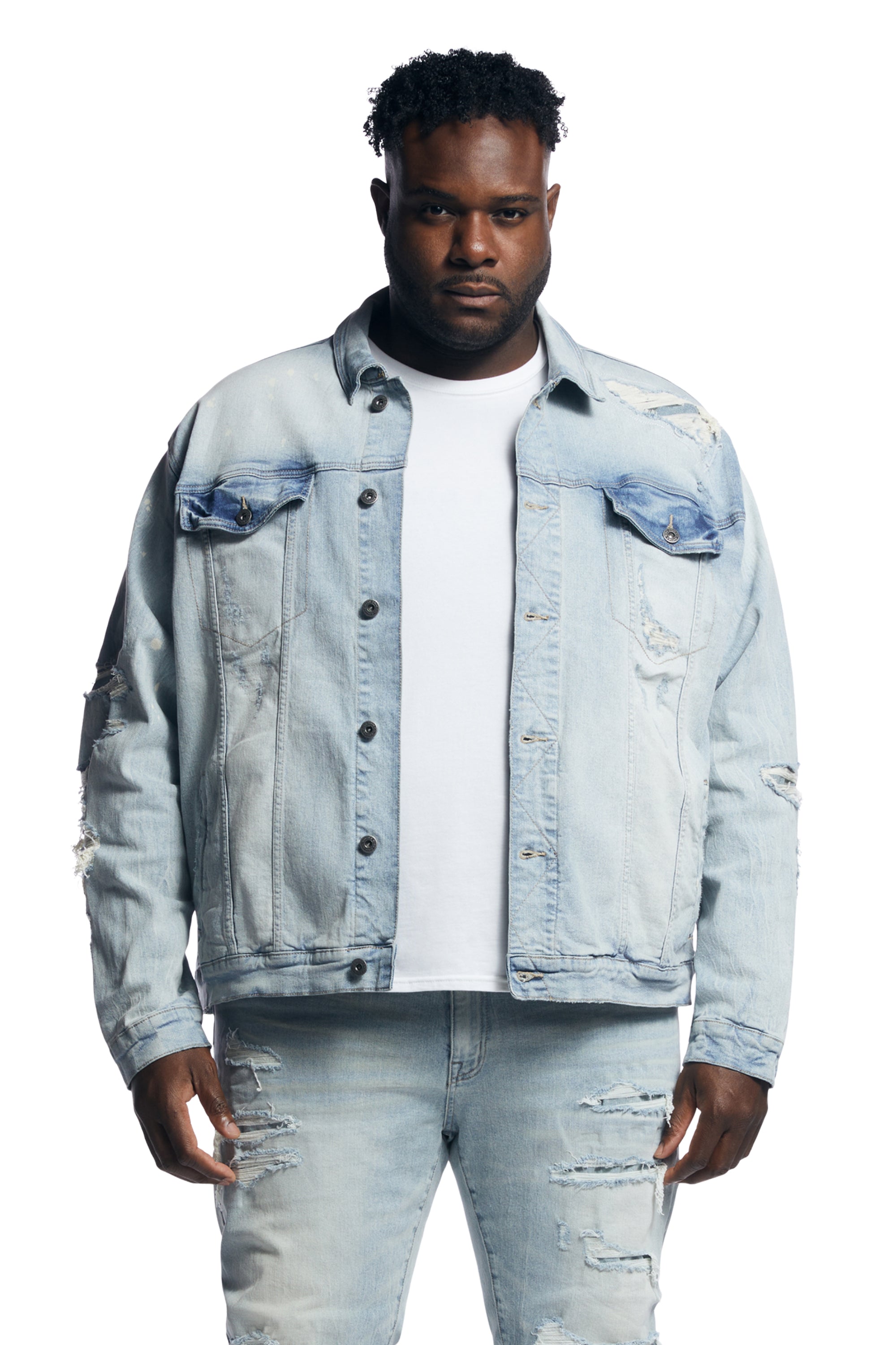 Big and Tall - Rip & Repaired Color Denim Jacket - Natick Blue