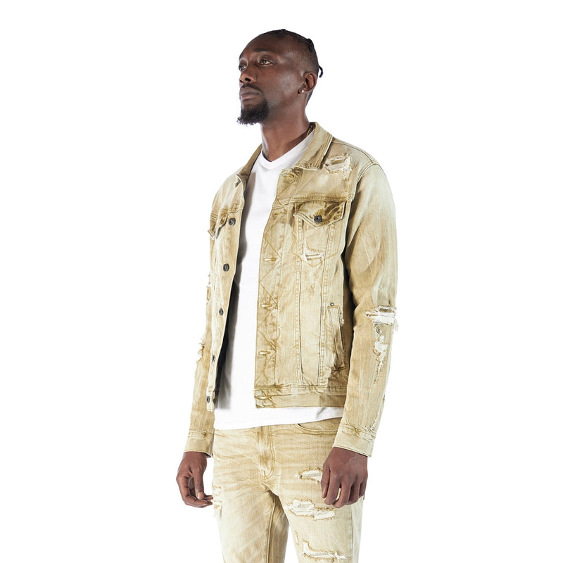 Rip & Repaired Color Denim Jacket