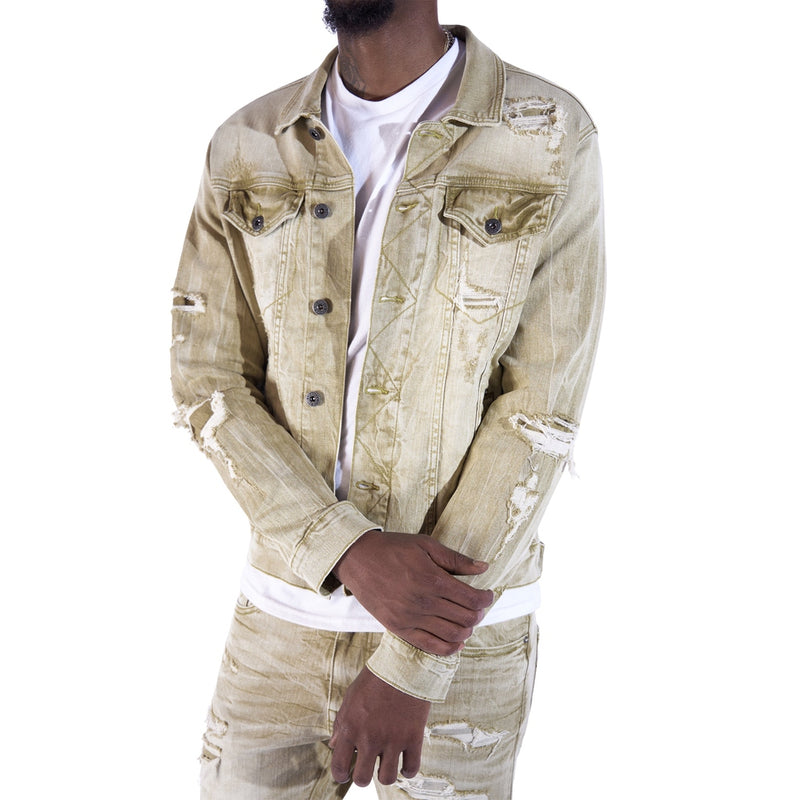 Rip & Repaired Color Denim Jacket
