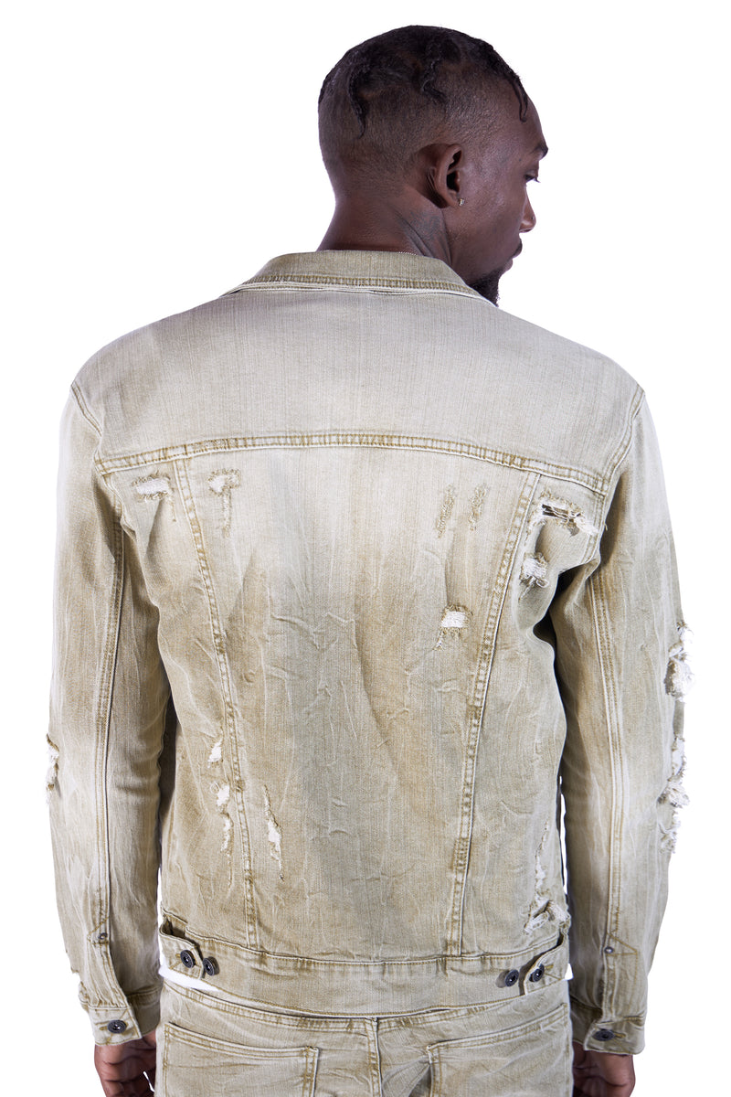 Rip & Repaired Color Denim Jacket