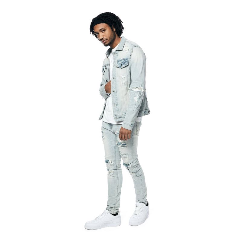 Rip & Repaired Color Denim Jacket