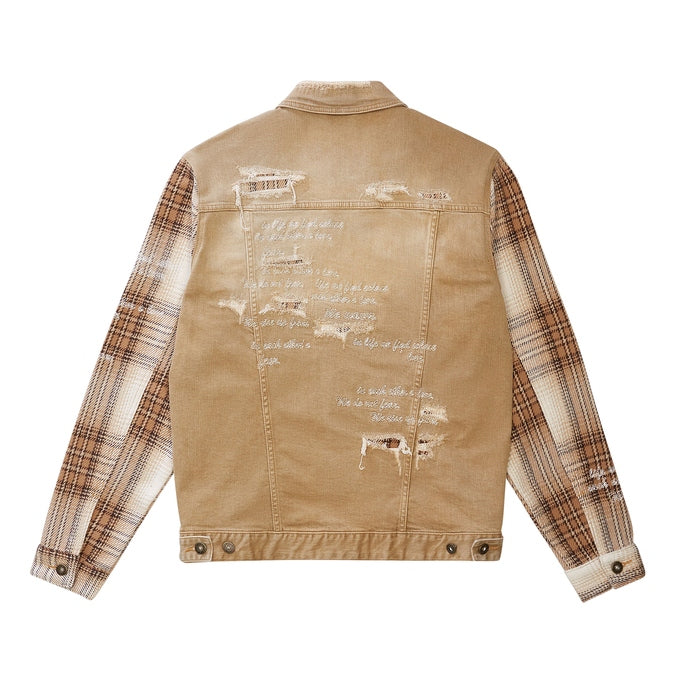 Embroidered Plaid Backed Denim Jacket - Brulee
