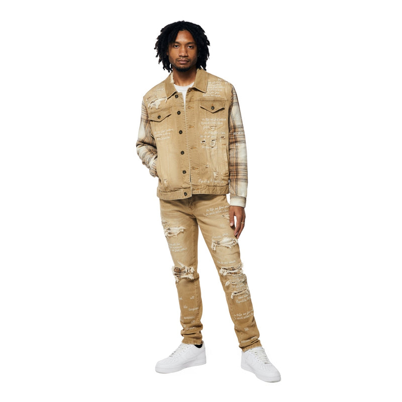 Embroidered Plaid Backed Denim Jacket - Brulee