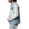 Embroidered Plaid Backed Denim Jacket - Lowell Blue