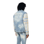 Embroidered Plaid Backed Denim Jacket - Lowell Blue
