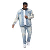 Big and Tall Embroidered Plaid Backed Denim Jeans - Lowell Blue