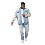 Big and Tall Embroidered Plaid Backed Denim Jeans - Lowell Blue