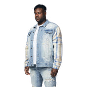 Smoke Rise Big and Tall Big and Tall Embroidered Plaid Backed Denim Jacket - Lowell Blue