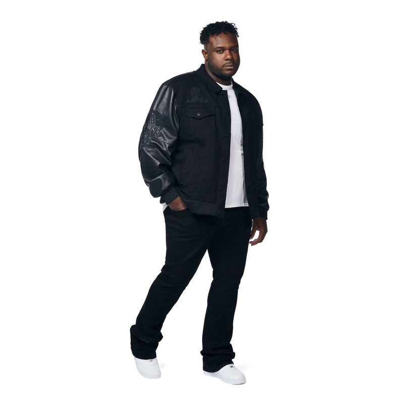 Big and Tall Denim Varsity Jacket - Black