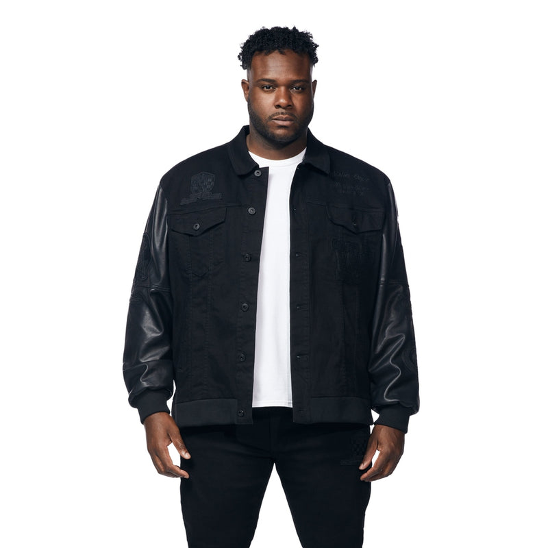 Big and Tall Denim Varsity Jacket - Black