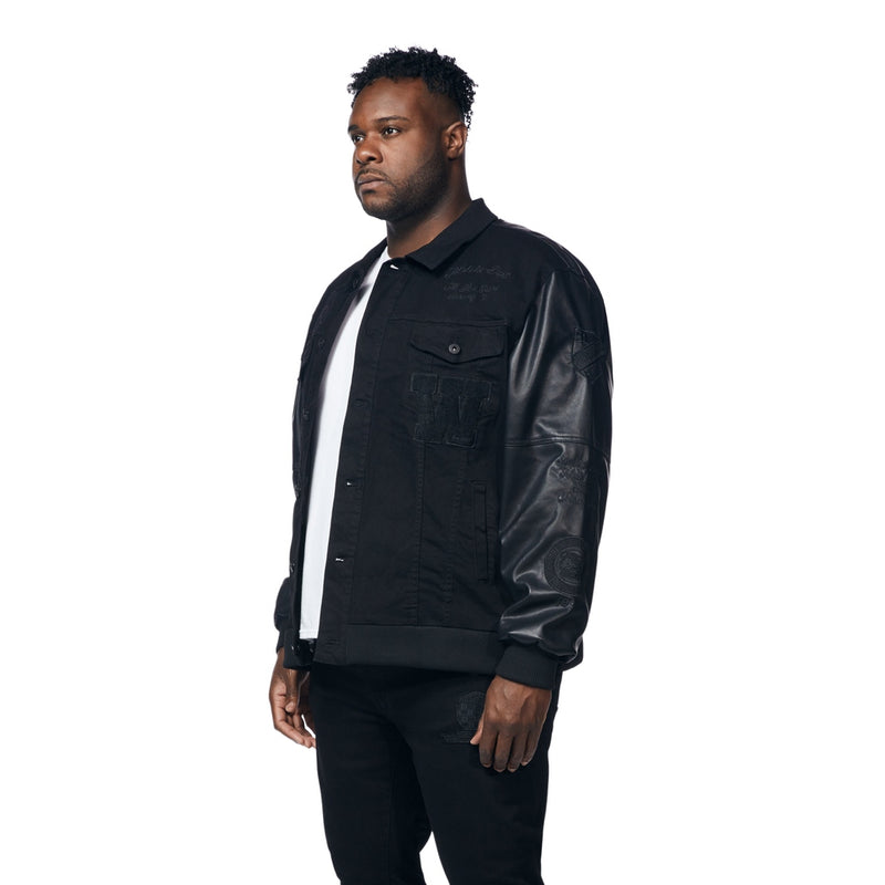 Big and Tall Denim Varsity Jacket - Black