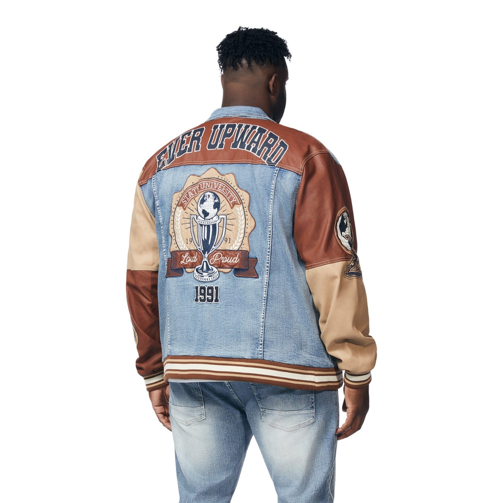 Smoke Rise Big and Tall Big and Tall Jean Varsity Jacket - Canal Blue