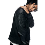 Denim Varsity Jacket - Black