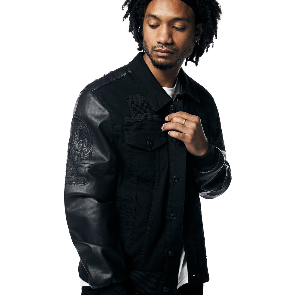 ジャケット・アウター reel of lyricism Cropped Jean Racing Jacket - Deep Black - SMOKERISENY.COM