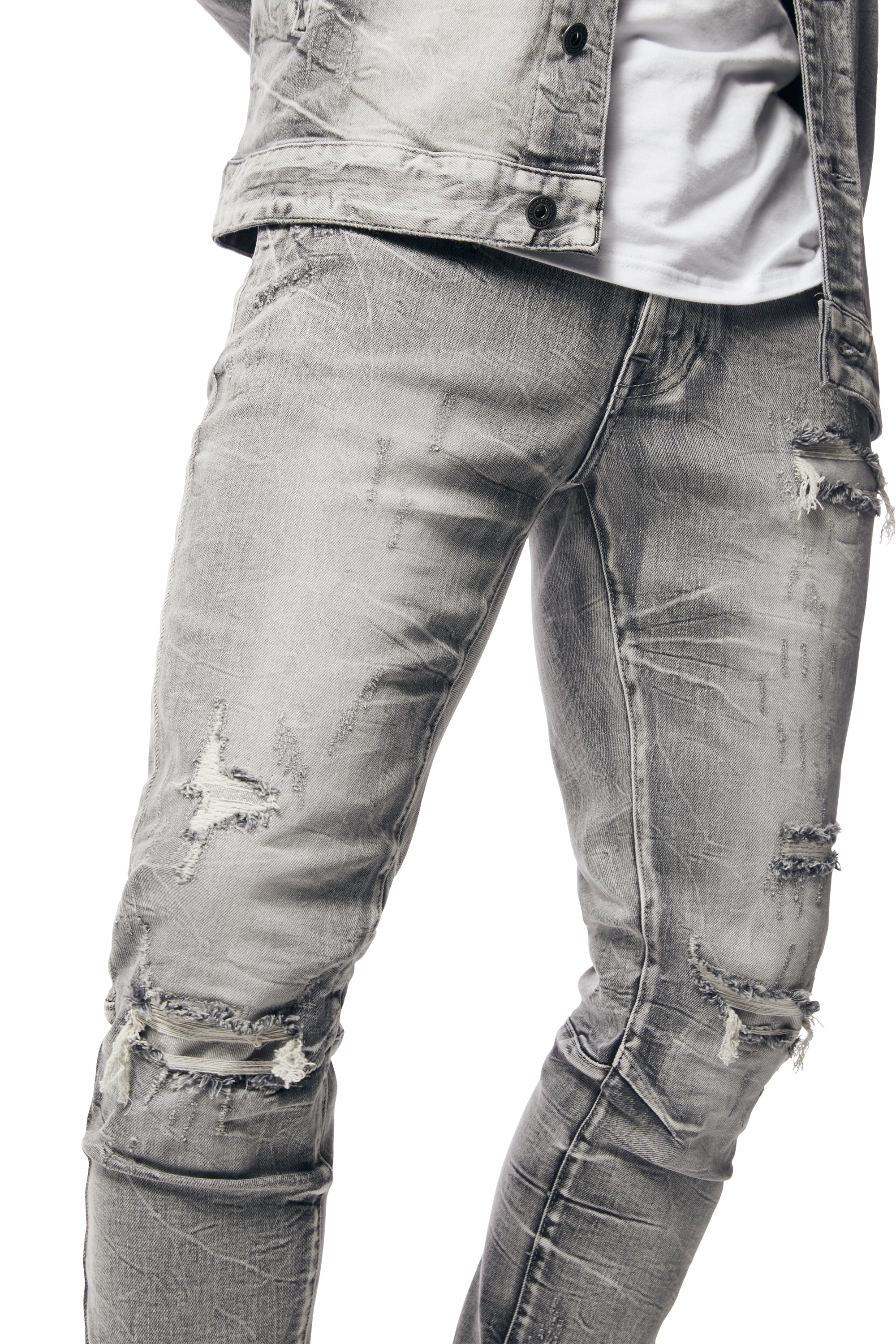 Wave Effect Slim Denim Jeans - Union Grey
