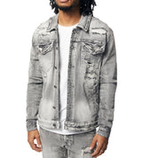 Smoke Rise Wave Effect Jean Jacket - Union Grey