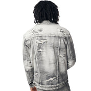 Smoke Rise Wave Effect Jean Jacket - Union Grey