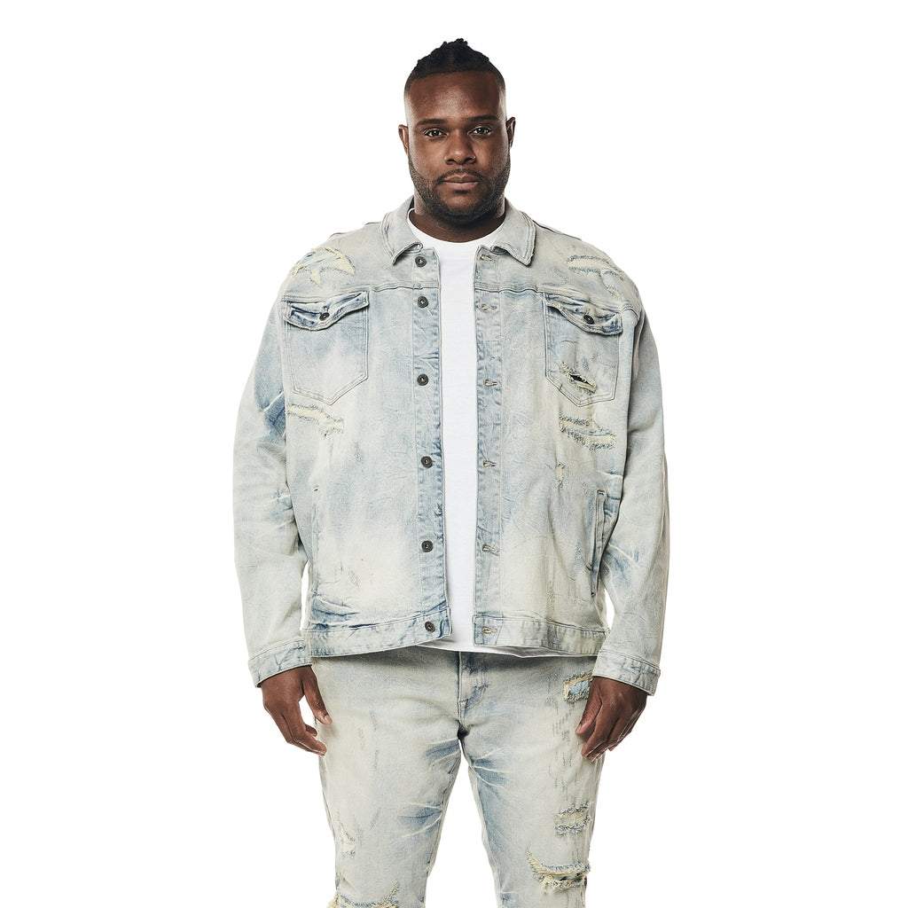 Smoke Rise Big and Tall Big and Tall - Wave Effect Jean Jacket - Leo Blue