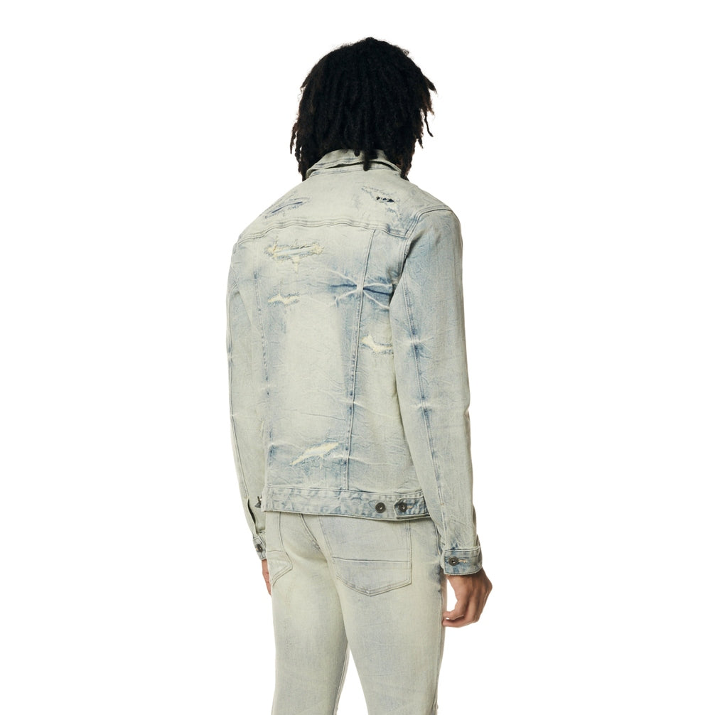 Smoke Rise Wave Effect Jean Jacket - Leo Blue