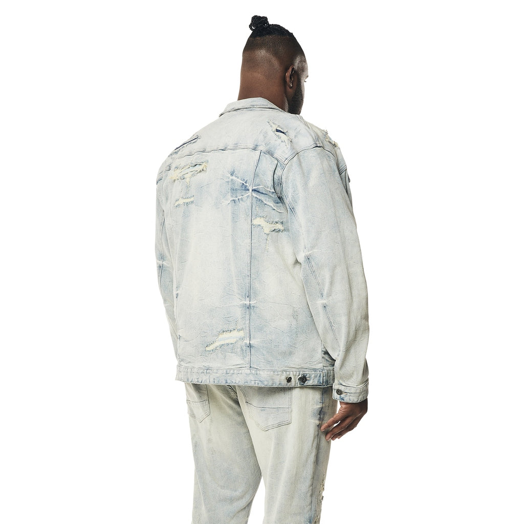 Smoke Rise Big and Tall Big and Tall - Wave Effect Jean Jacket - Leo Blue