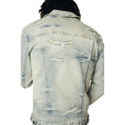 Smoke Rise Wave Effect Jean Jacket - Leo Blue