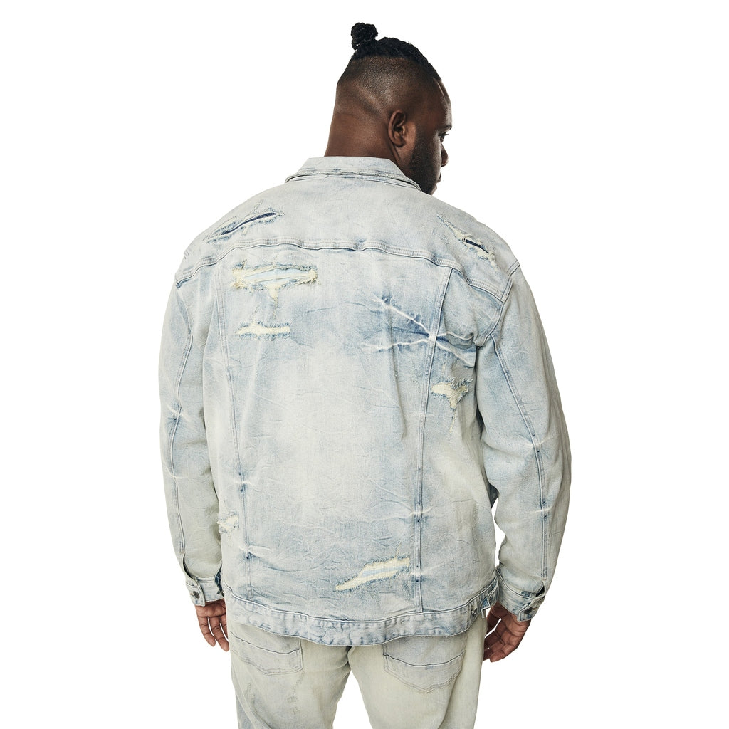 Smoke Rise Big and Tall Big and Tall - Wave Effect Jean Jacket - Leo Blue