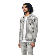 Smoke Rise Wave Effect Jean Jacket - Union Grey