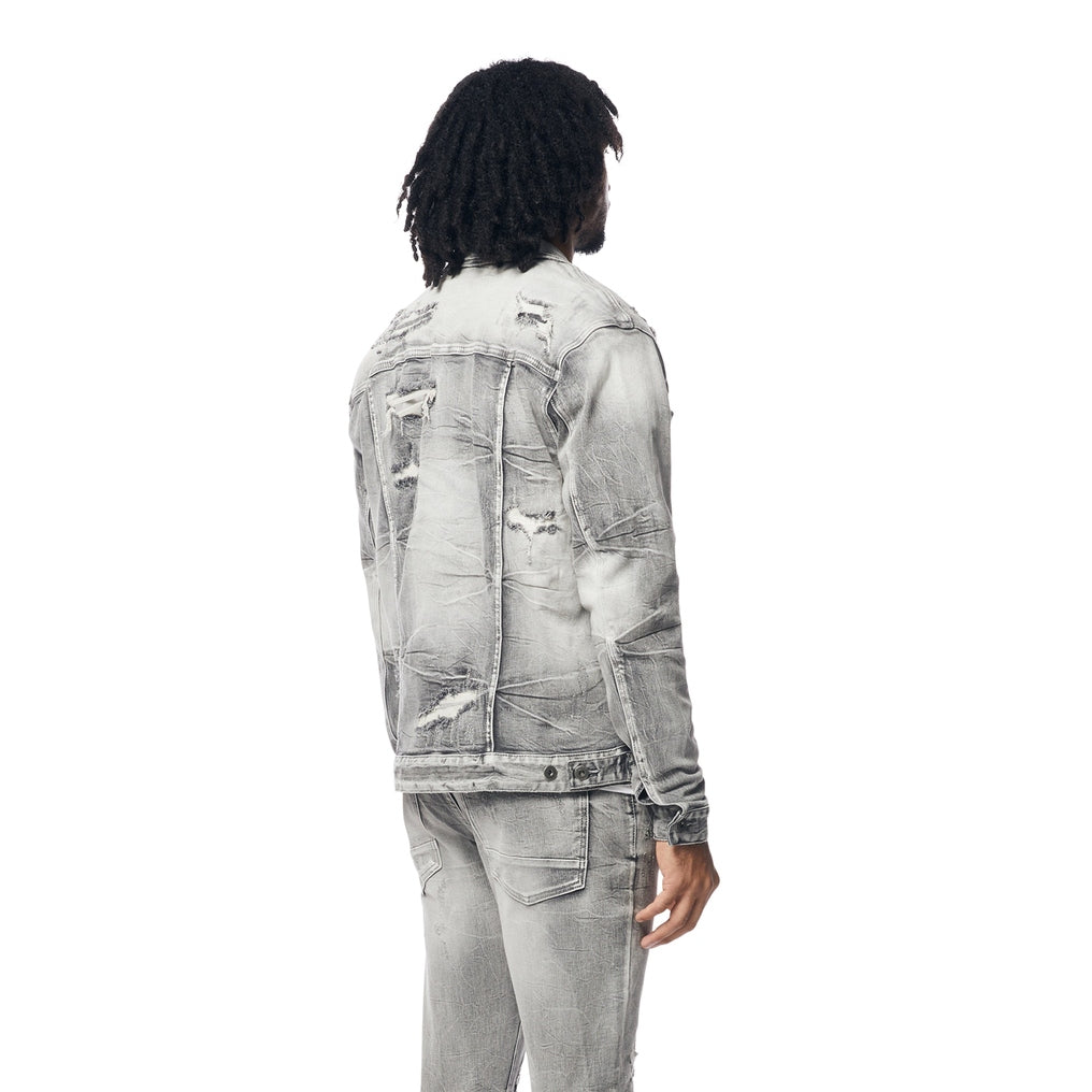 Smoke Rise Wave Effect Jean Jacket - Union Grey