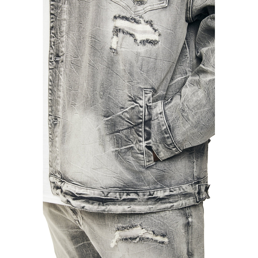 Smoke Rise Big and Tall Big and Tall - Wave Effect Jean Jacket - Union Grey