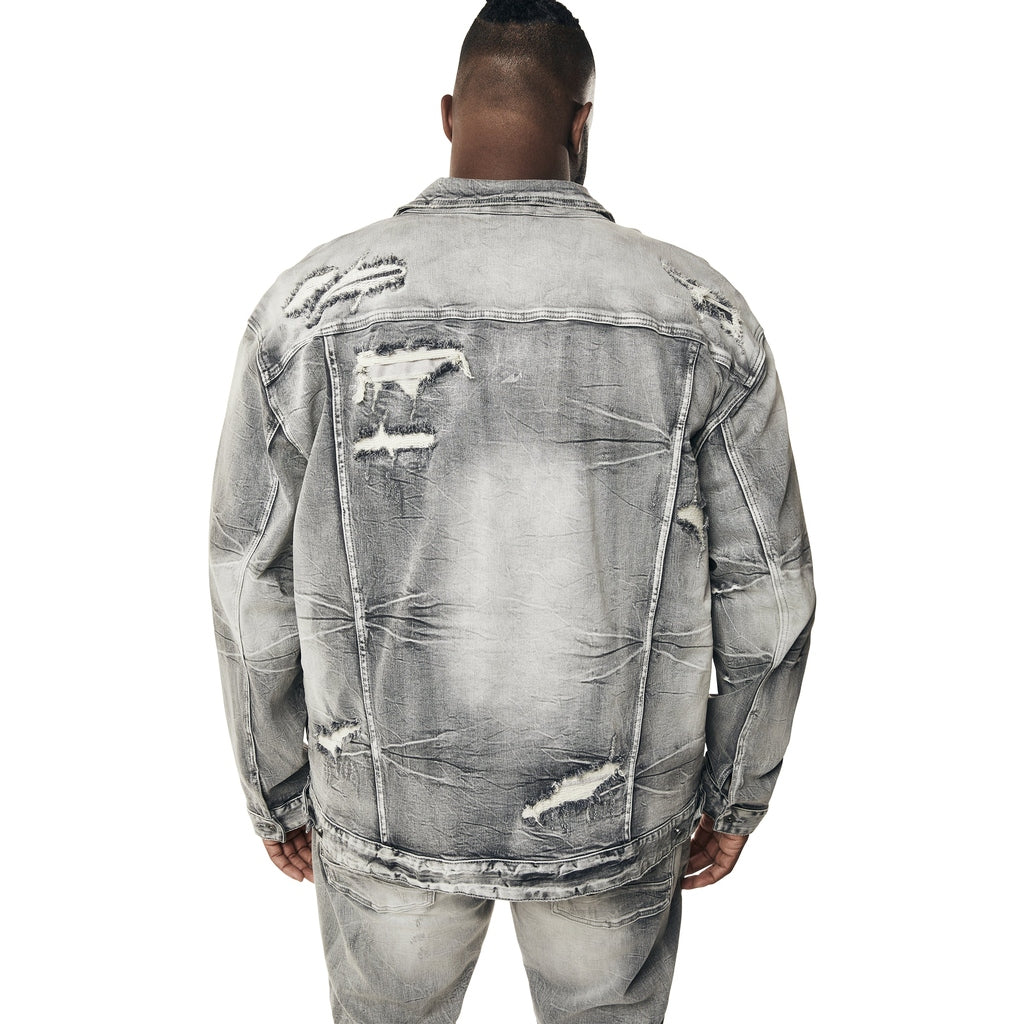 Smoke Rise Big and Tall Big and Tall - Wave Effect Jean Jacket - Union Grey