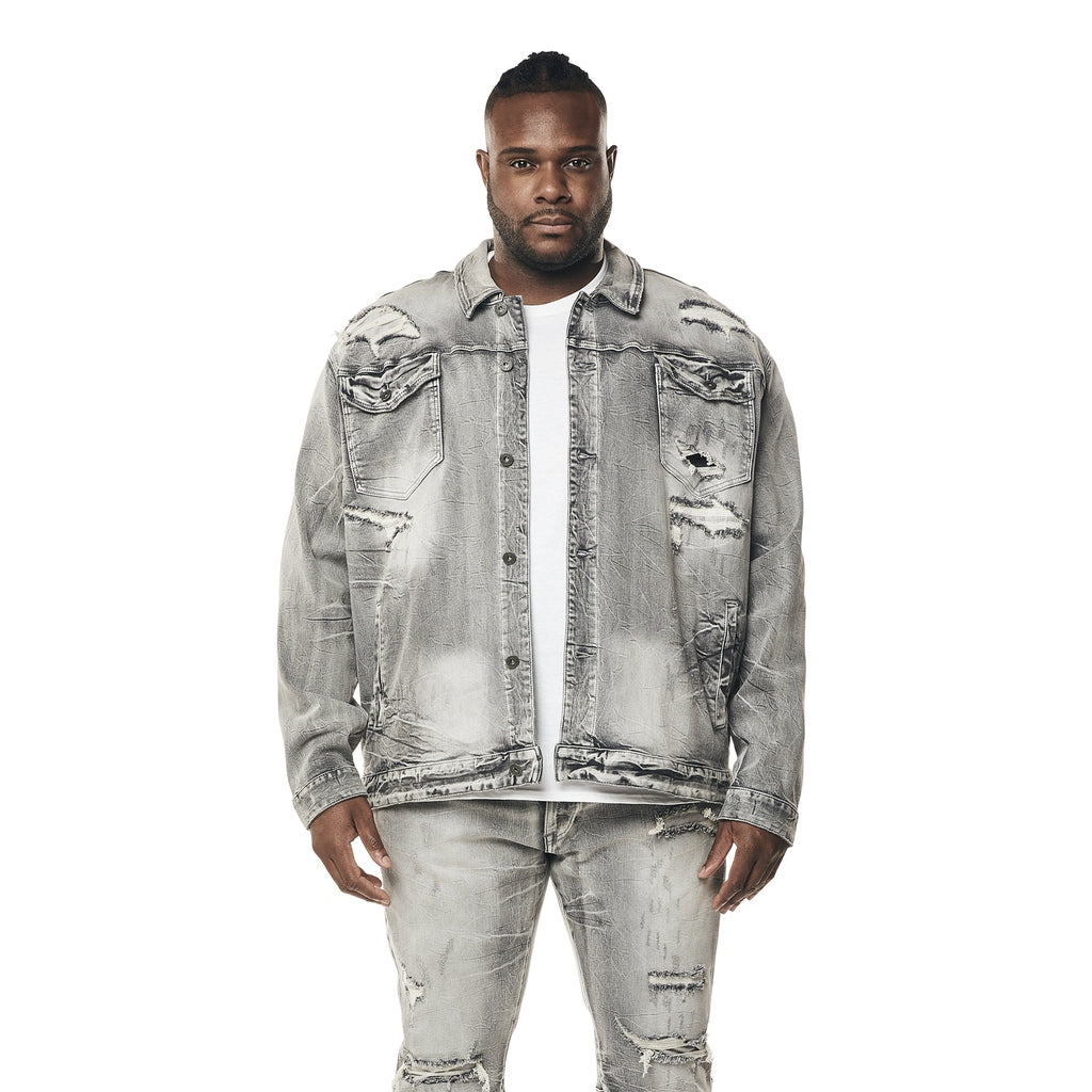 Smoke Rise Big and Tall Big and Tall - Wave Effect Jean Jacket - Union Grey