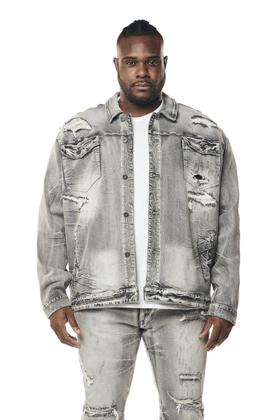 Big and Tall - Wave Effect Denim Jacket - Union Grey