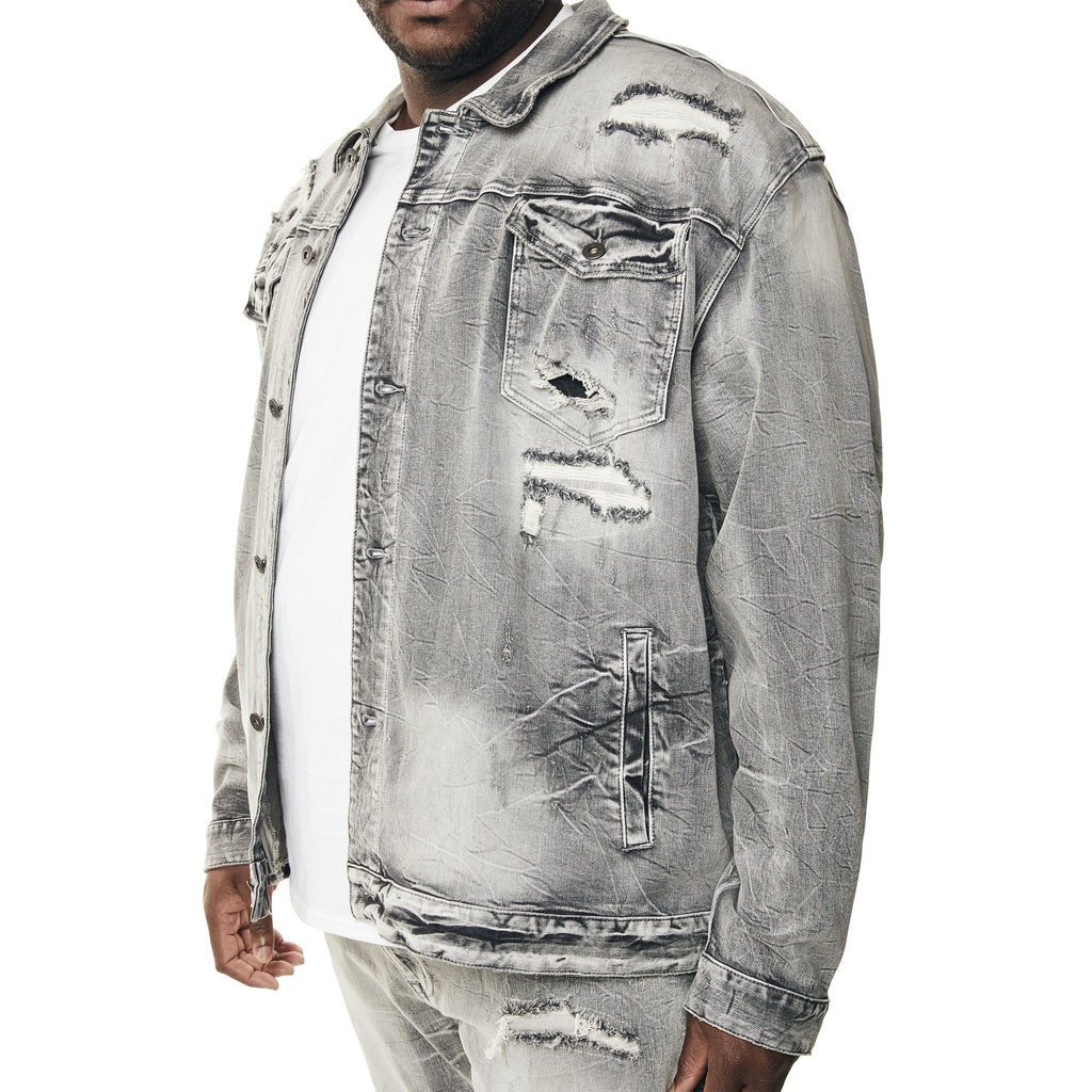 Smoke Rise Big and Tall Big and Tall - Wave Effect Jean Jacket - Union Grey