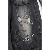 Smoke Rise Big and Tall Big and Tall - Cut & Sewn Rip Off Letter Applique Jean Jacket - Black Lava