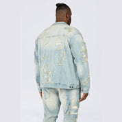 Smoke Rise Big and Tall Big and Tall - Cut & Sewn Rip Off Letter Applique Jean Jacket - Seville Blue