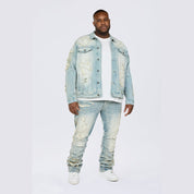 Smoke Rise Big and Tall Big and Tall - Cut & Sewn Rip Off Letter Applique Jean Jacket - Seville Blue