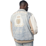 Smoke Rise Big and Tall Big and Tall - Preppy Crest Embroidered Jean Jacket - Industrial Blue