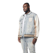 Big and Tall - Preppy Crest Embroidered Jean Jacket - Industrial Blue