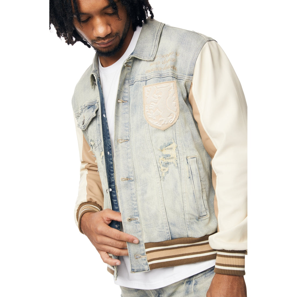 Smoke Rise Preppy Crest Embroidered Jean Jacket - Industrial Blue