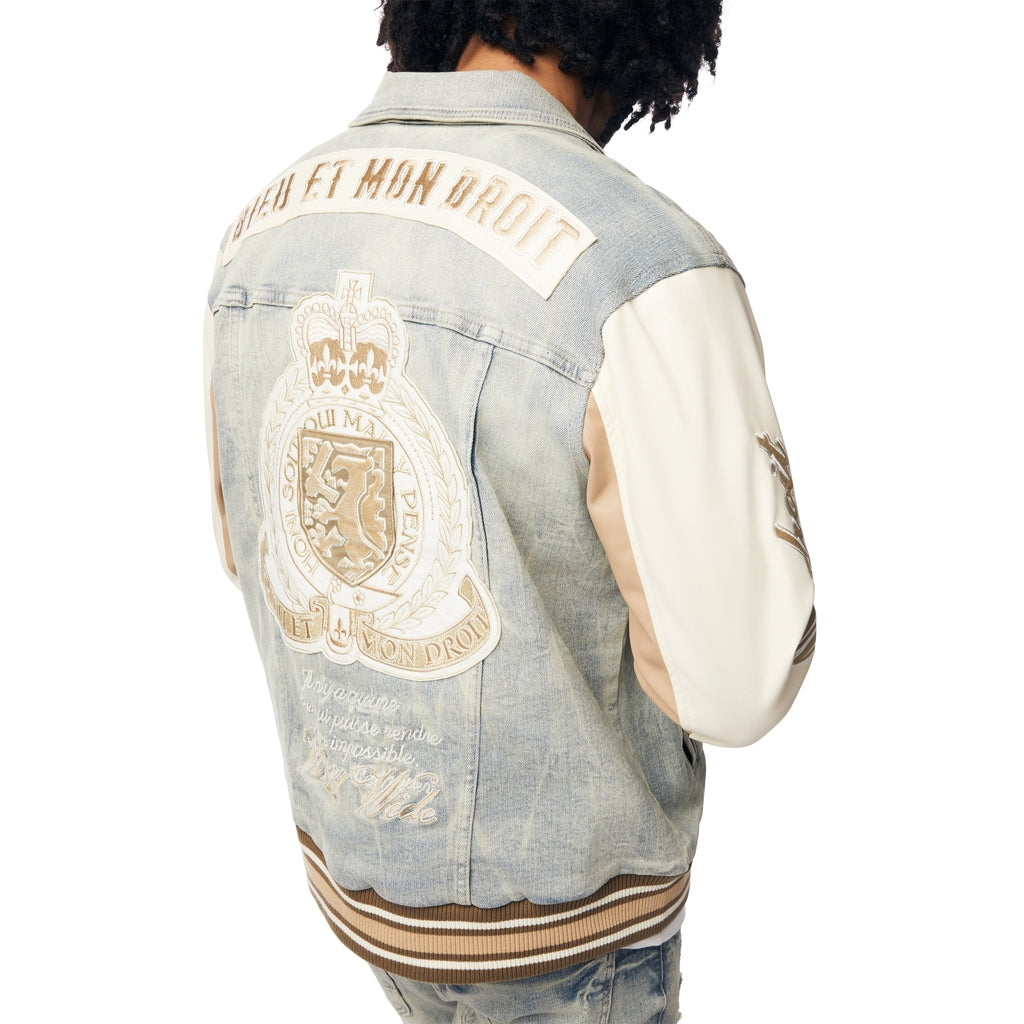 Smoke Rise Preppy Crest Embroidered Jean Jacket - Industrial Blue