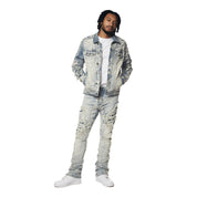 Smoke Rise Heavy Rip & Repair Doodle Jean Jacket - Nassau Blue