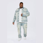 Smoke Rise Big and Tall Big and Tall - Heavy Rip & Repair Doodle Jean Jacket - Nassau Blue