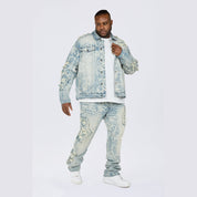 Smoke Rise Big and Tall Big and Tall - Heavy Rip & Repair Doodle Stacked Denim Jeans - Nassau Blue